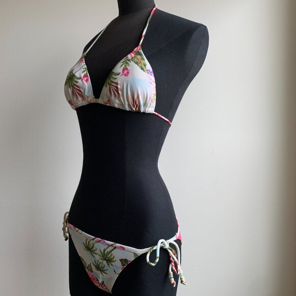 Billabong surf BLUE CRUSH Vintage bikini floral beaded triangle low rise RARE - Picture 5 of 8